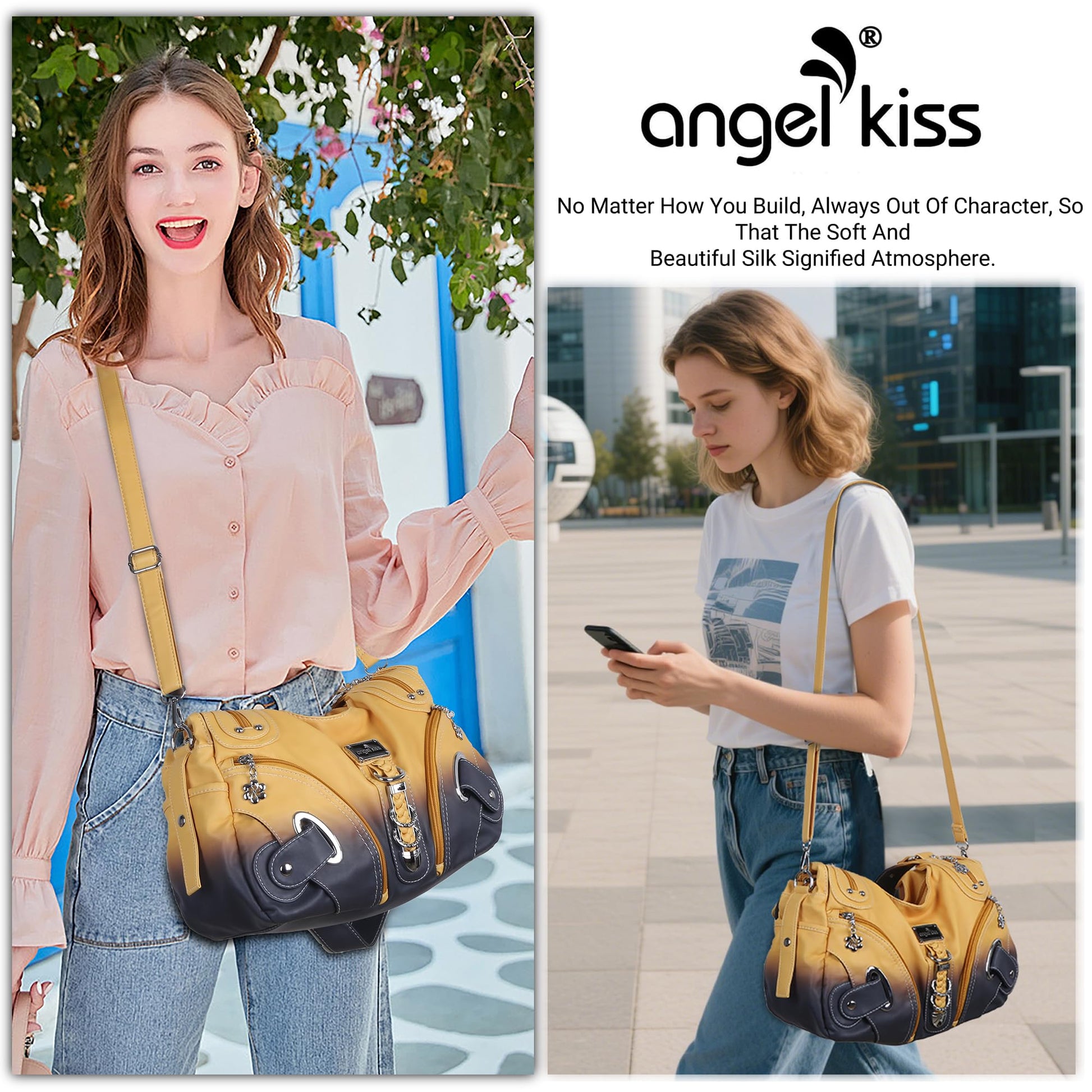 Angelkiss Hobo Purses and Handbags for Women - Large Shoulder Satchel Angel Kiss
