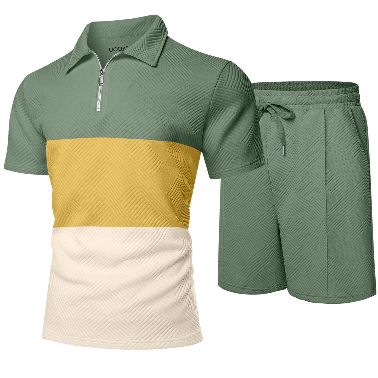 UOUA Mens Short Sets 2 Piece Summer Casual Polo Shirt & Shorts Tracksuit UOUA