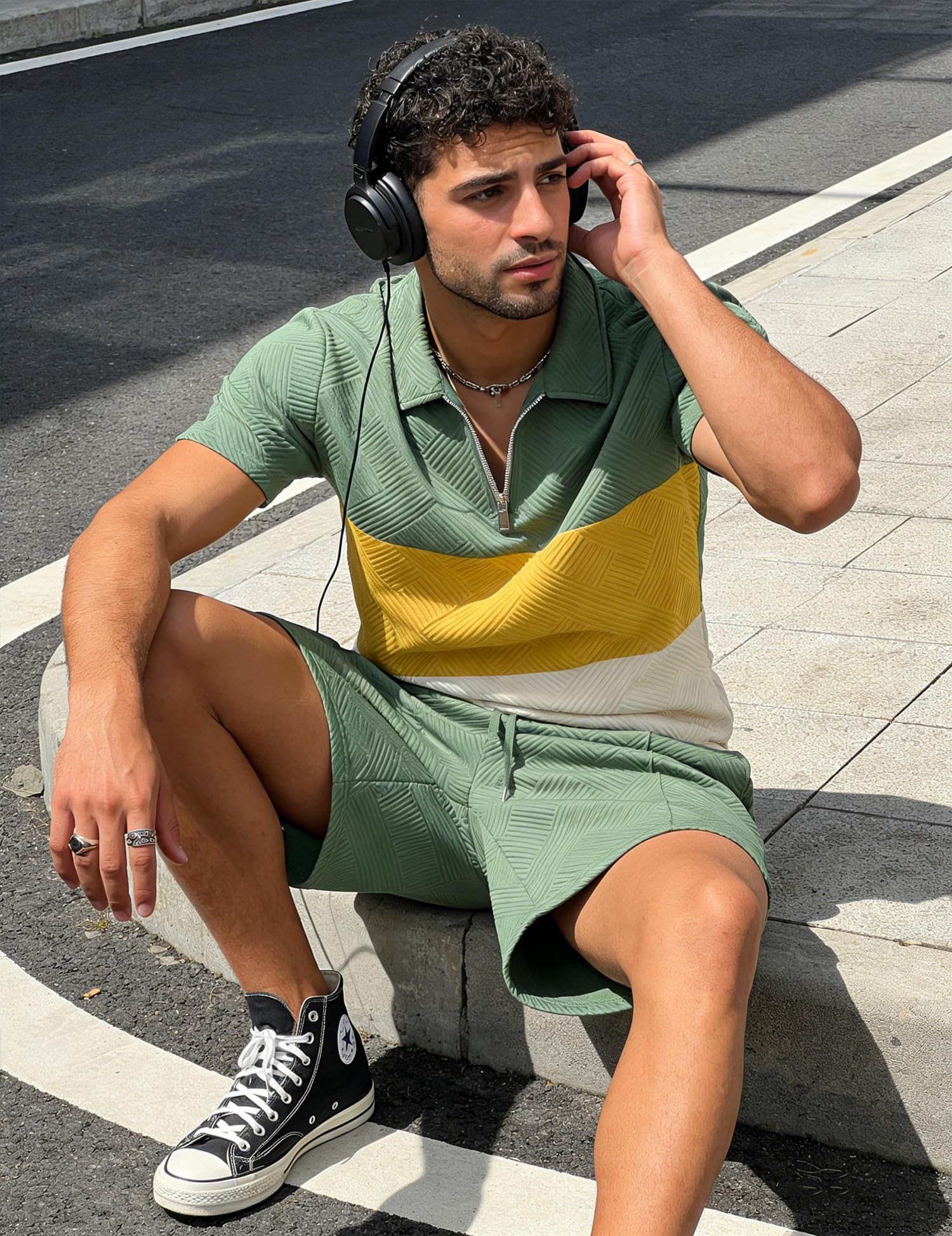 UOUA Mens Short Sets 2 Piece Summer Casual Polo Shirt & Shorts Tracksuit UOUA