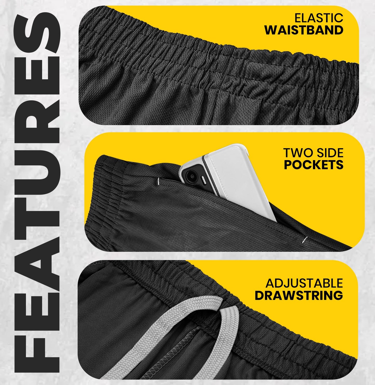 NY Threads Men's Athletic Shorts Quick Dry Loose-Fit Lightweight Running Workout Gym Shorts with Pockets, Medium, Black NY Threads