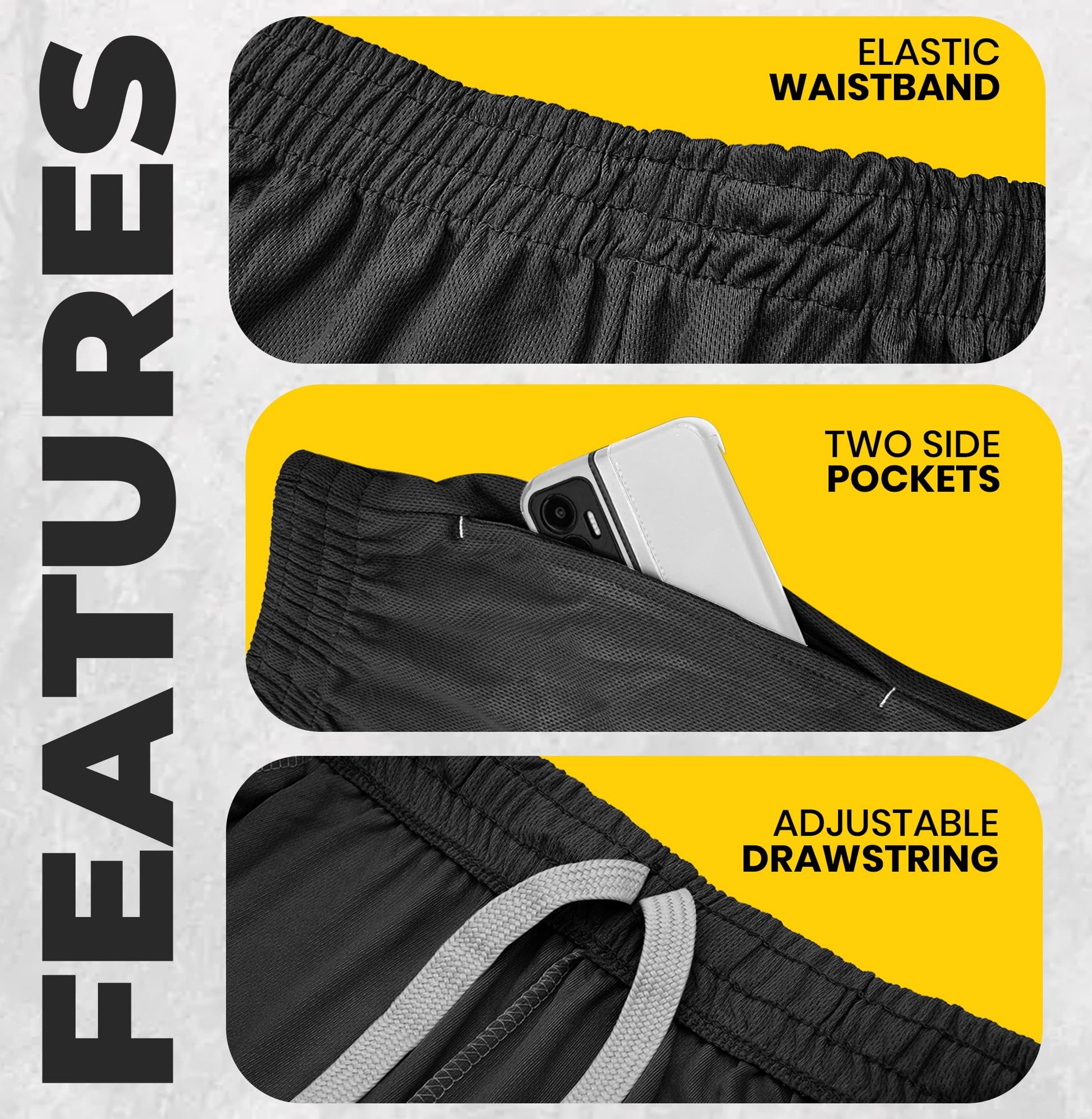 NY Threads Men's Athletic Shorts Quick Dry Loose-Fit Lightweight Running Workout Gym Shorts with Pockets, Medium, Black NY Threads