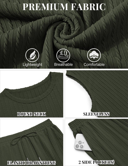 COOFANDY Men's 2 Piece Outfit Vintage Sleevesless Knit Tops and Shorts Casual Beach Shorts Sets, Army, XXL COOFANDY