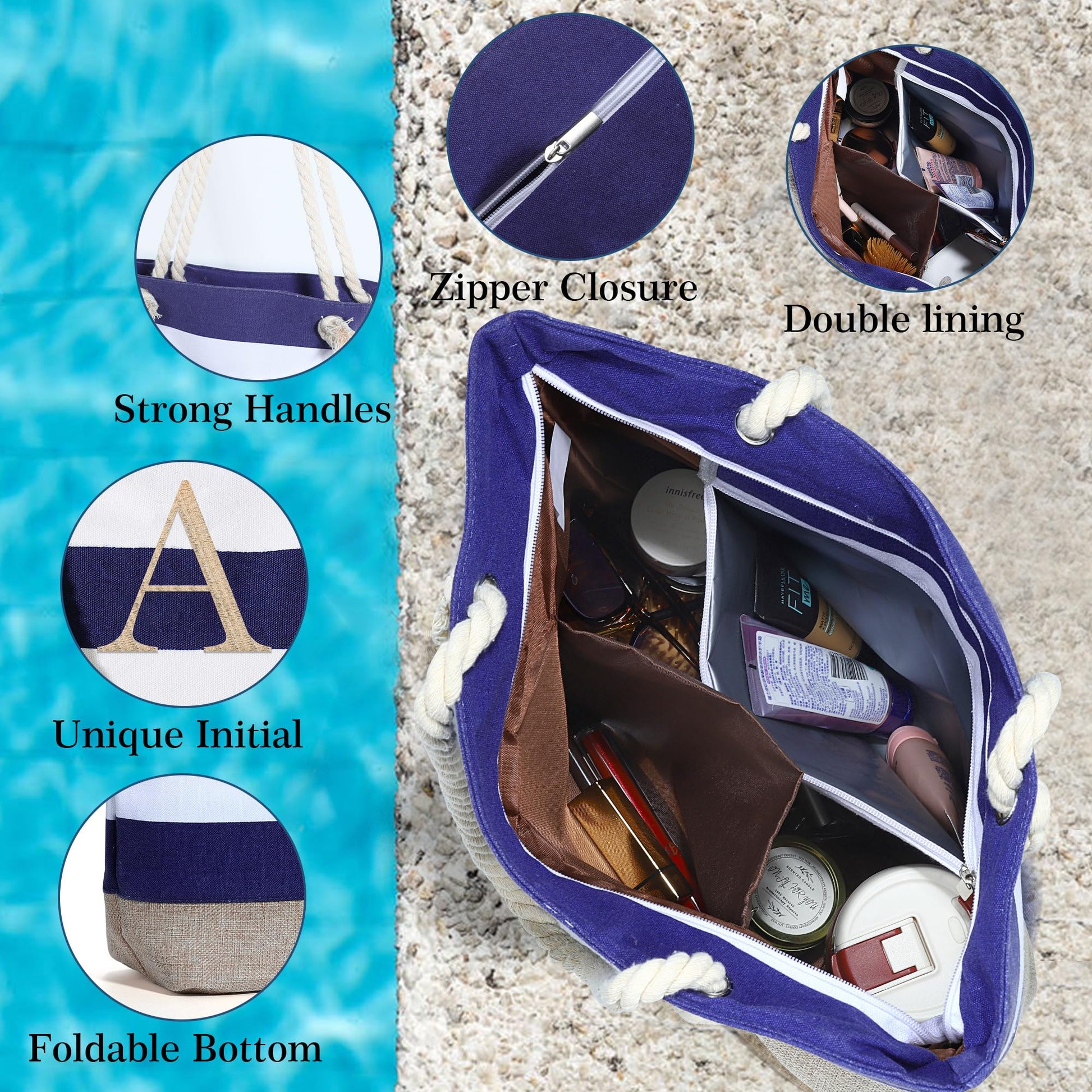 YOOLIFE Beach Bags for Women - Monogram Beach Tote YOOLIFE